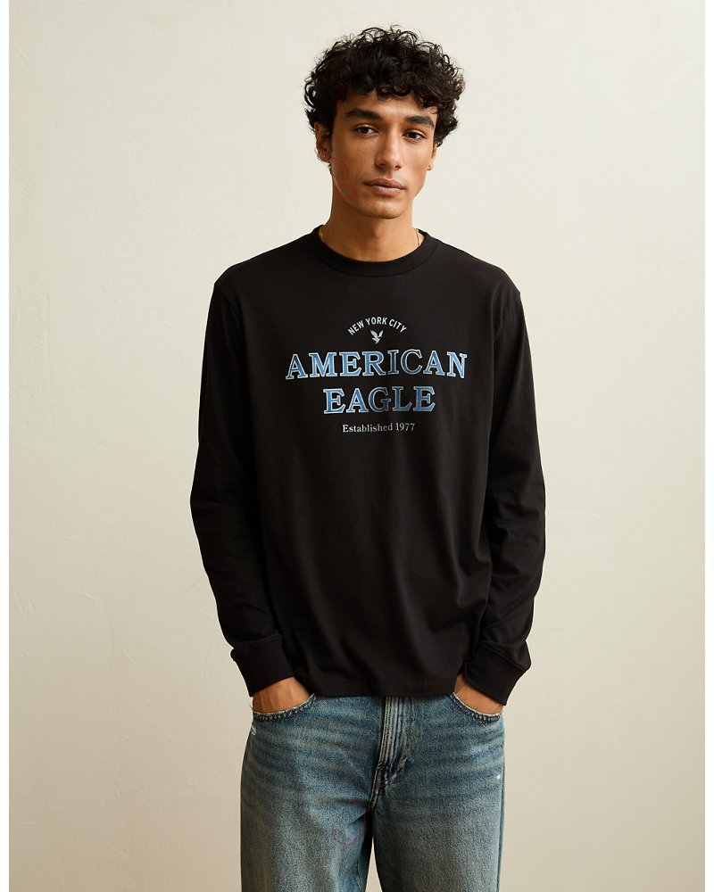 AE Standard Fit Long-Sleeve Logo Graphic T-Shirt