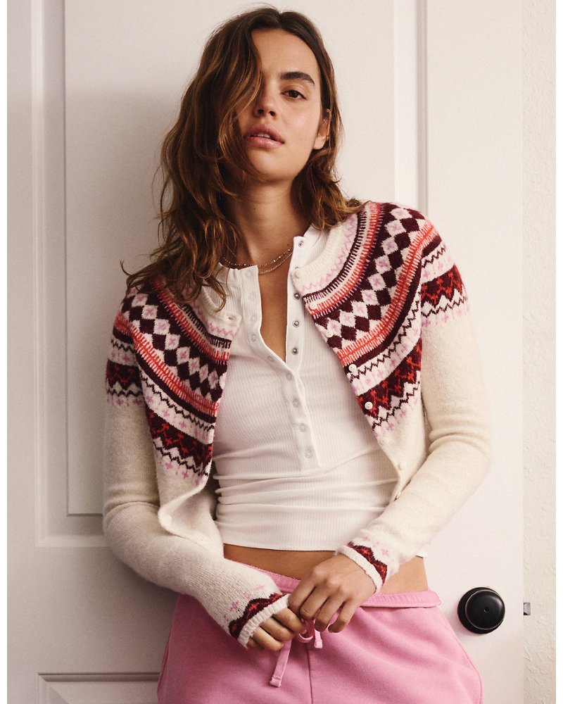 AE Whoa So Soft Shrunken Fairisle Cardigan Sweater