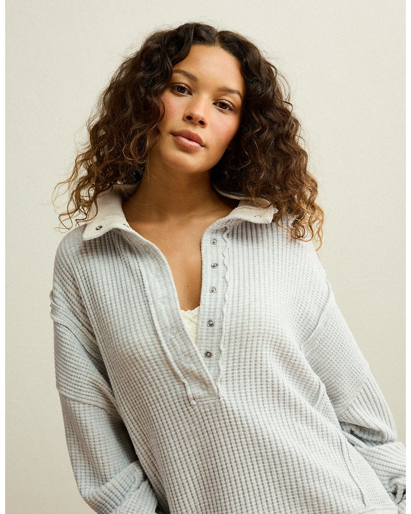 AE Big Hug Snap-Front Henley Sweatshirt
