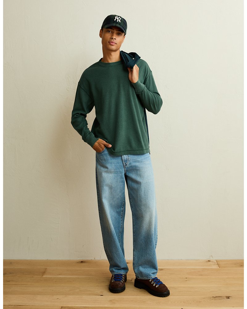 AE Boxy Fit Garment-Washed Thermal Shirt