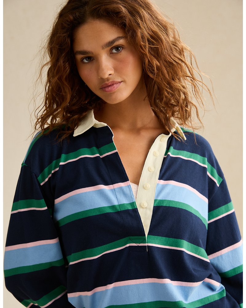 AE Long-Sleeve Striped Rugby Polo Shirt