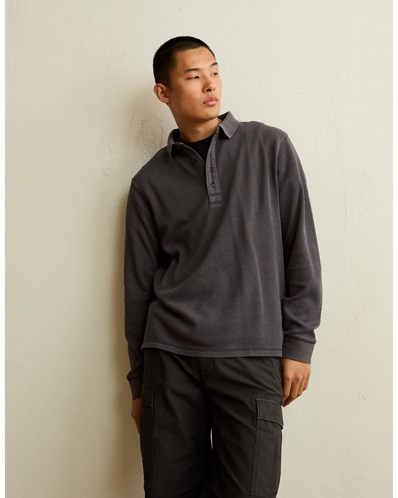AE Standard Fit Long-Sleeve Thermal Polo Shirt